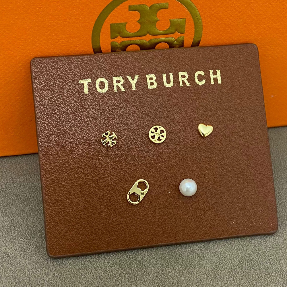 Tory Burch Gold Plated Copper Stud Earrings 5 Pairs Set
